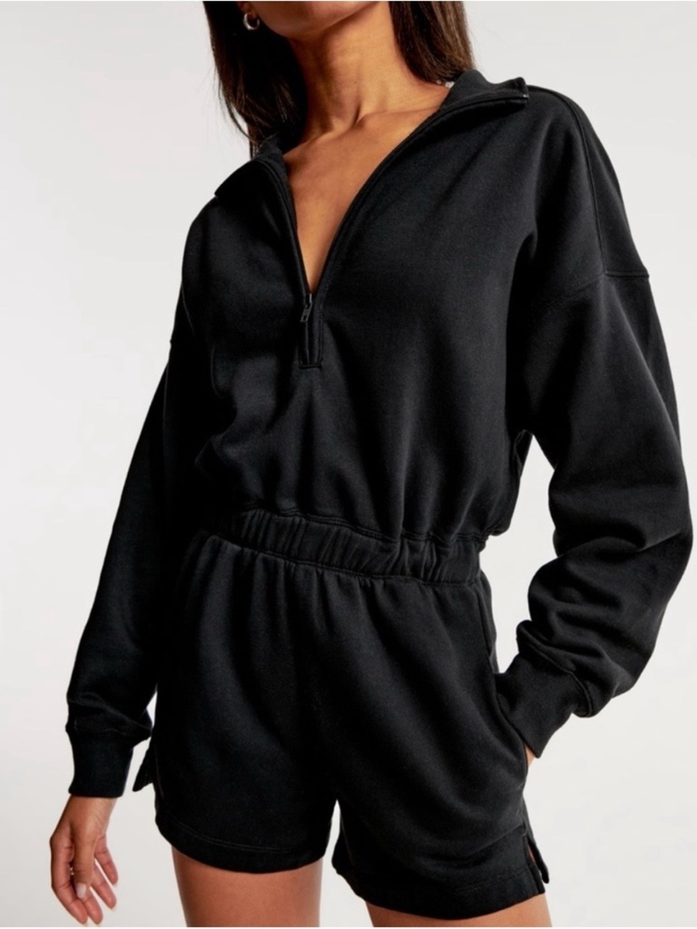 Abercrombie & Fitch Black Long-Sleeve Zip Romper